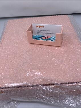 NEW Poppin Blush Front Load 2 Letter Trays and Business Card Holder -